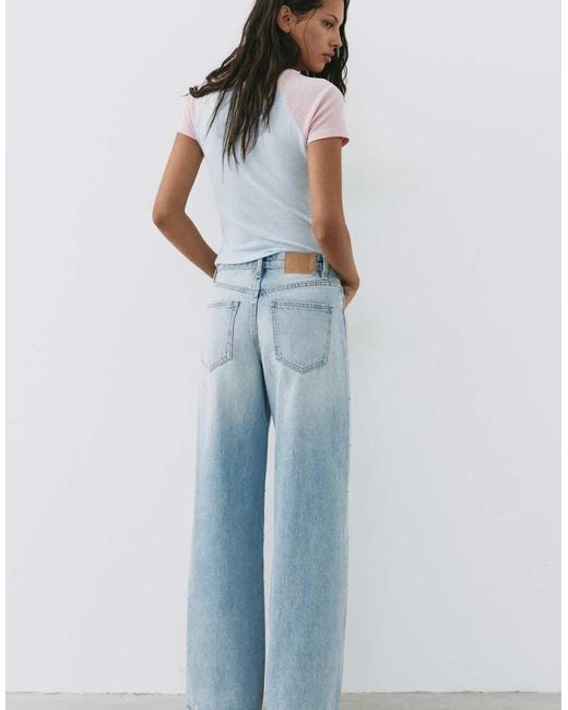 Pull&Bear Blue Rhinestone Wide-leg Jeans
