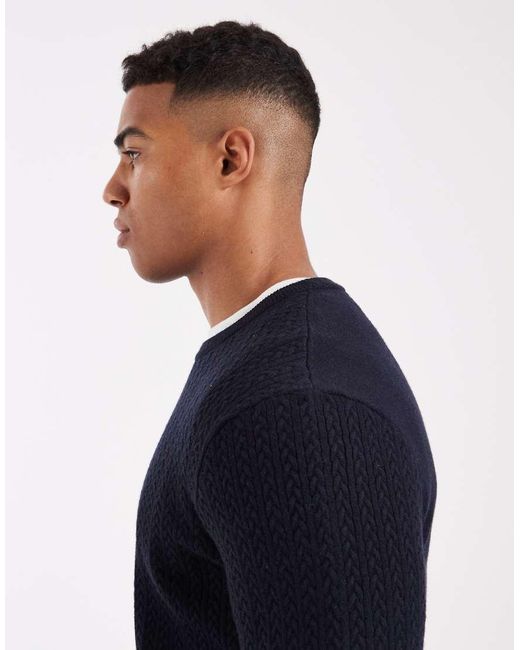 Threadbare Blue Crew Neck Knitted Jumper for men