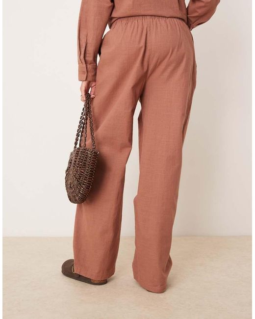 ASOS Brown Linen Look Pull On Trousers Co-ord