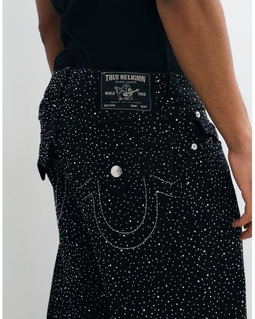 True Religion Black Crystal Bobby baggy Fit Big T Flap Pocket Denim Jeans for men