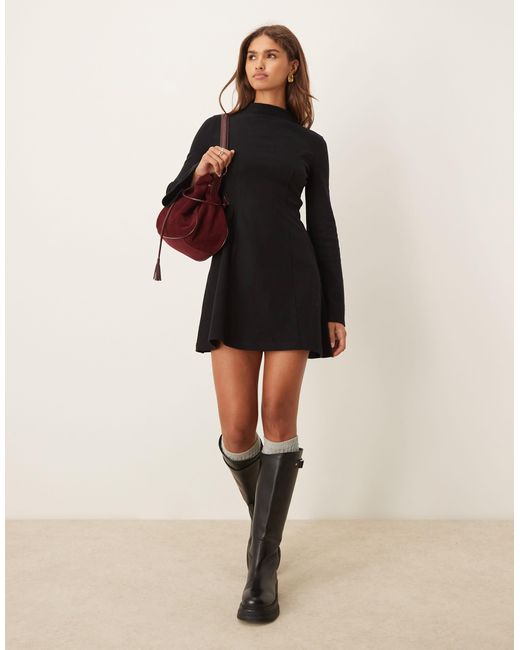 ASOS Black Supersoft Grown On Neck Fit And Flare Mini Dress