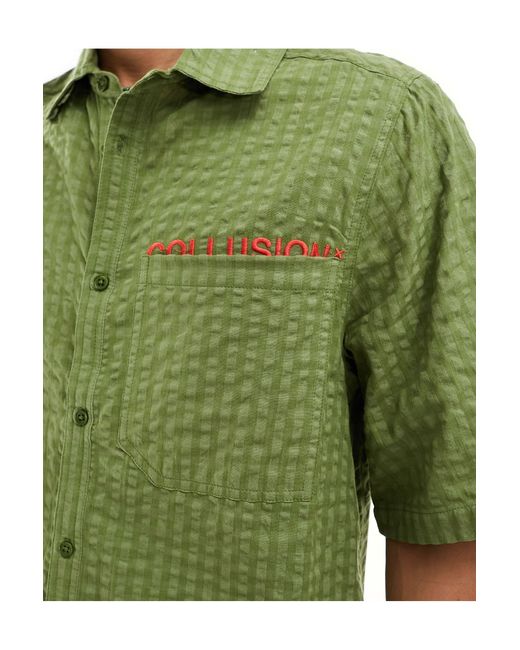 Collusion – kariertes, kurzärmliges hemd mit em karomuster und orangefarbener stickerei in Green für Herren