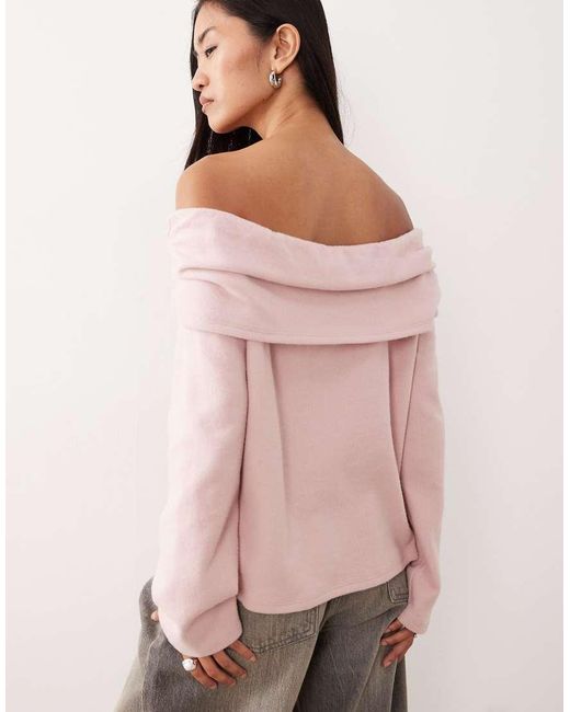 ASOS Pink Supersoft Off Shoulder Hardware Detail Jumper