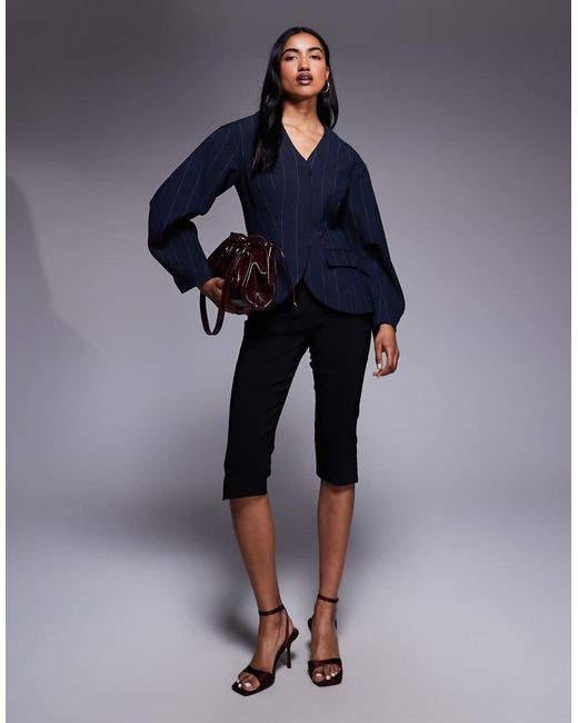 River Island Blazer Met Krijtstreep En Cocoonmouwen in het Blue