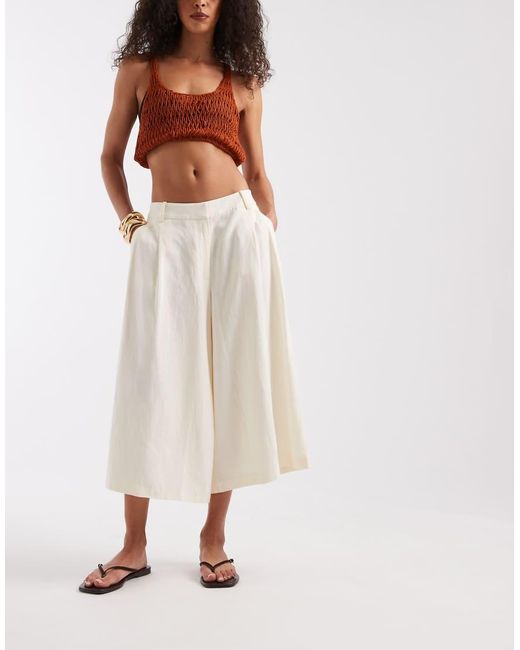 ASOS White Tailored Culotte Trousers With Linen