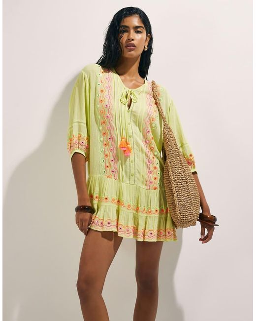 River Island Yellow Mirror Embellished Mini Beach Dress