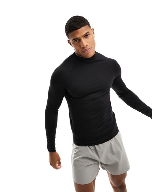 ASOS 4505 Black Training Long Sleeve Muscle Fit Base Layer With Mock Neck With Thermal Performance Fabric for men