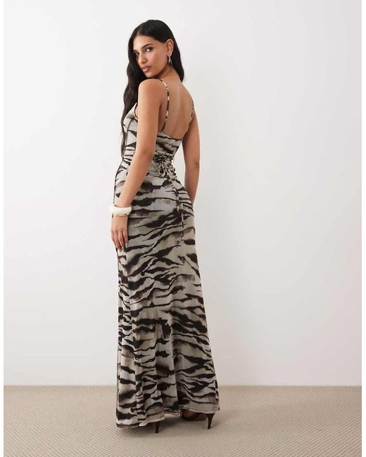 ASOS Multicolor Printed Square Neck Strappy Maxi Dress With Lace Up Back Detail