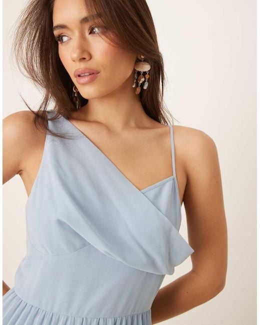 ASOS Geplooide Midi Cami-Jurk Met Gedrapeerd Lijfje En Bandjes in het Blue