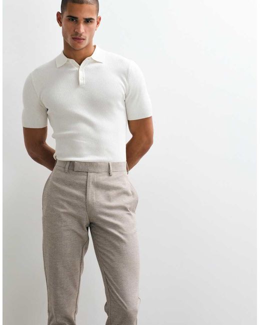ASOS White Linen Rich Slim Tailored Trousers for men