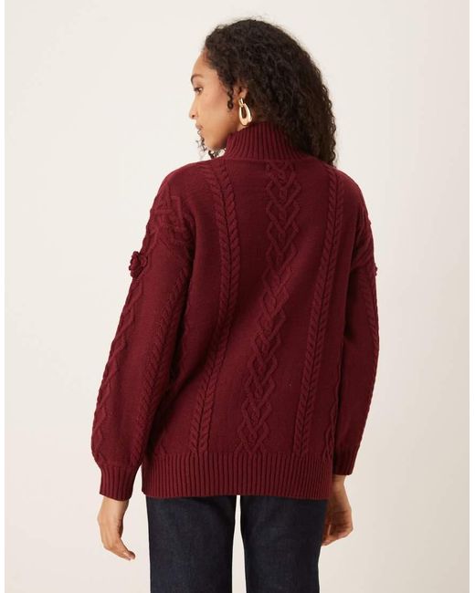 Lovedrobe Red Floral Motif Cable Knit High Neck Jumper