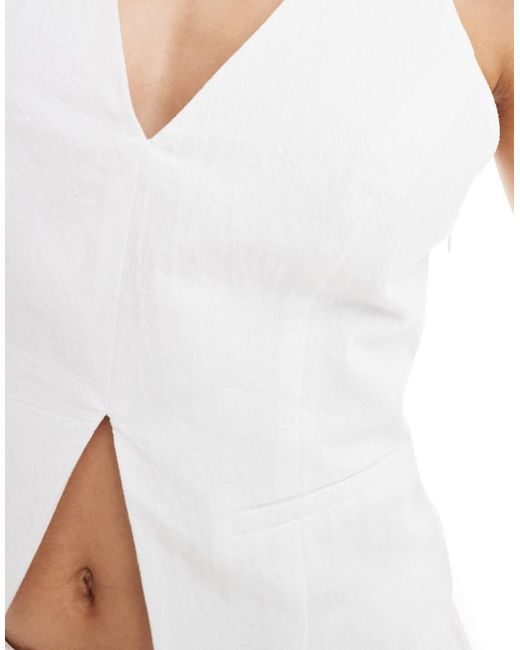 4th & Reckless White Cotton Tailored Halterneck Front Split Waistcoat Top Co-ord