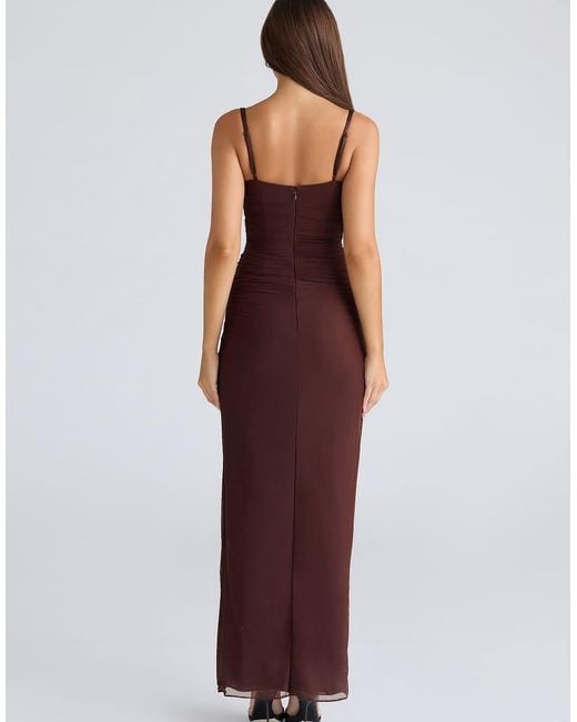 House Of Cb Purple Lini Burgundy Stretch Mesh Maxi Dress