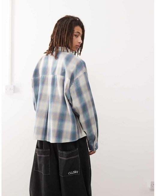 Camicia Squadrata Oversize A Maniche Lunghe A Quadri Spazzolata di Collusion in Blue da Uomo