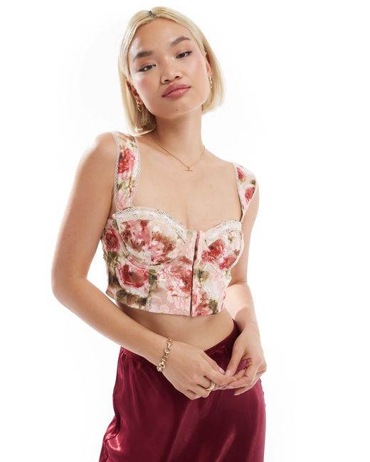 Love Triangle Pink Lace Corset With Ribbon Trim