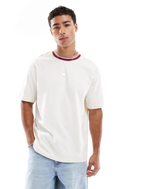 ASOS White Heavyweight Relaxed T-Shirt With Contrast Collar for men