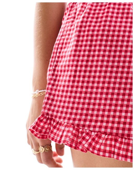 Motel Red Button Front Gingham Mini Boxer Shorts