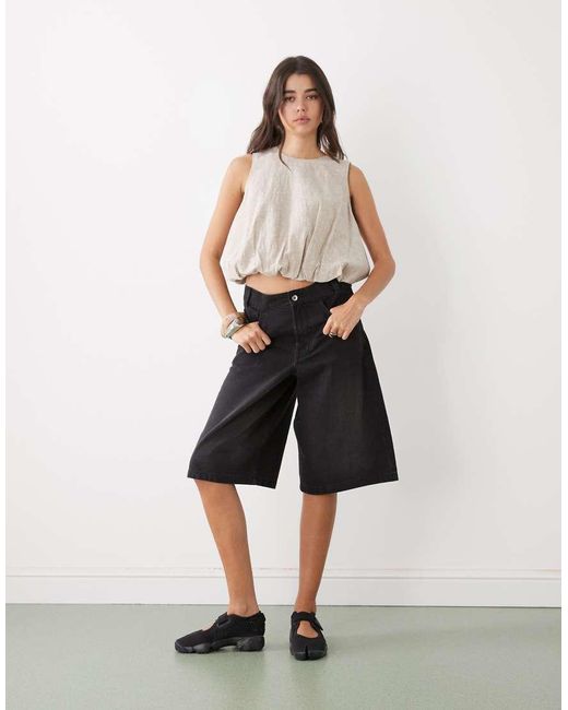 Monki Natural Linen Blend Bubble Top