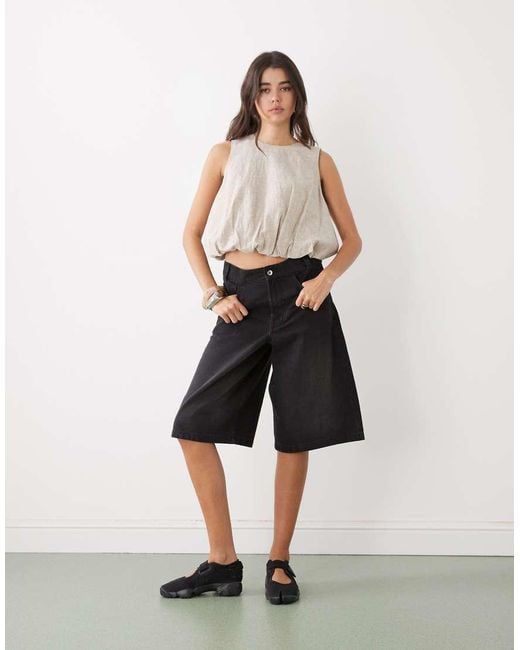 Monki Natural Linen Blend Bubble Top