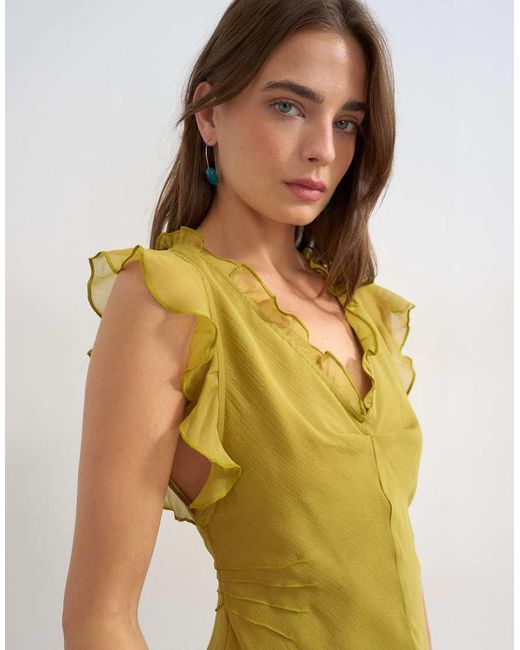 TOPSHOP Metallic Soft V Neck Ruffle Sleeve Tea Blouse