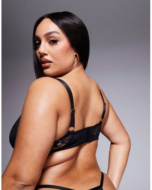ASOS Black Asos Design Curve Margot Lace Underwired Bra With Tie Up Detail