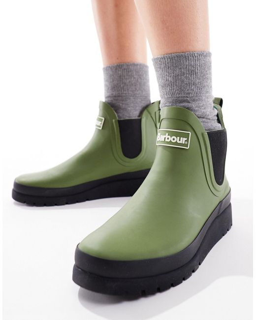 Barbour Green X Asos Clifton Wedge Chelsea Wellington Boots