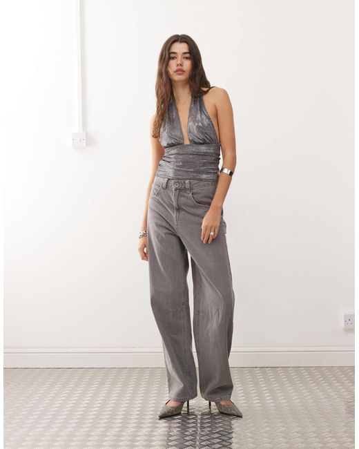 Rahtech Weekday Weekday Shimmer Deep Halter Neck Top in Gray | Lyst