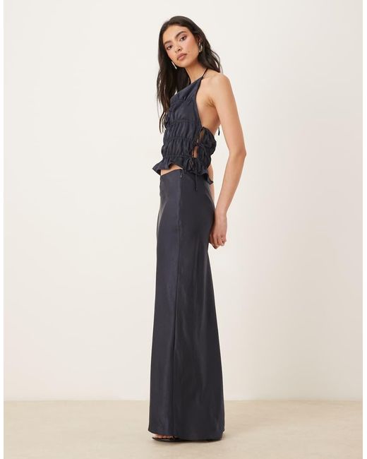Nia Blue Balboa Co-ord Shirreds Satin Halter Neck Top