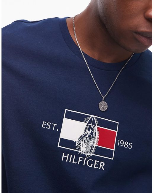 T-shirt avec drapeau centré Tommy Hilfiger pour homme en coloris Blue