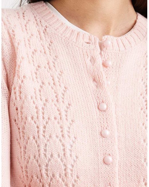 Threadbare Pink Crew Neck Pointelle Cardigan