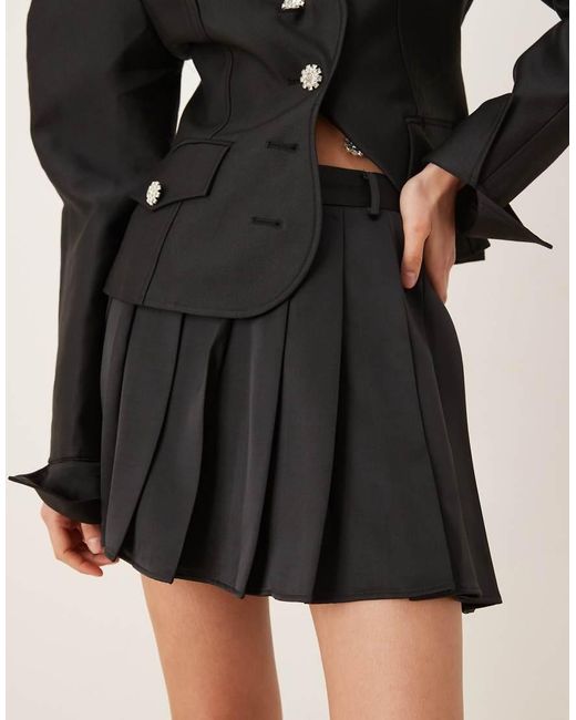 JW PEI Black Satin Pleated Mini Skirt Co-Ord
