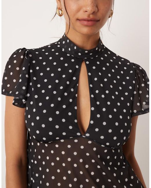 ASOS Black Floaty Mesh Flutter Sleeve Top With Tie Back Detail