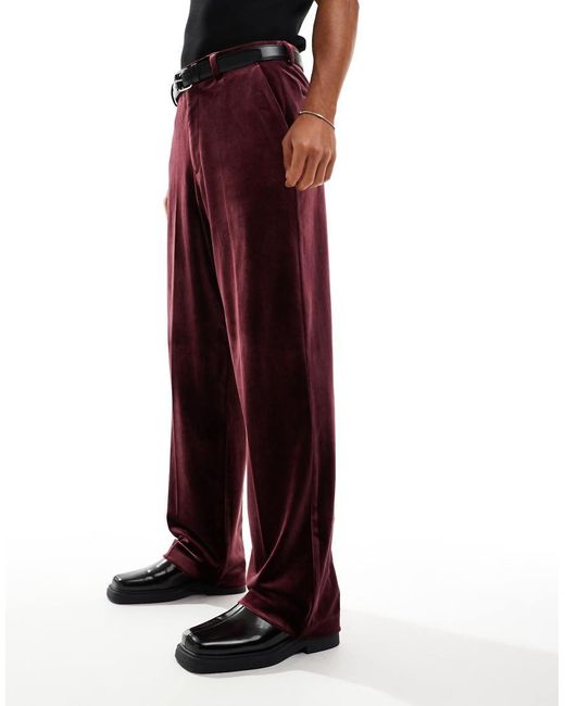 ASOS Purple Smart Wide Leg Velvet Trousers for men