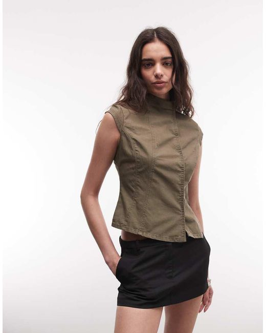 Weekday Multicolor Mock Neck Asymmetric Top With Seam Detail And Press Studs