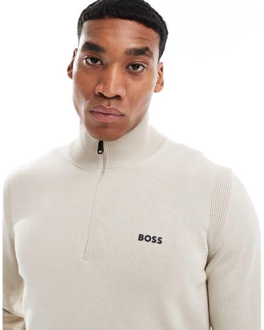 Boss White Ever X Half Zip Knitted Jumper for men