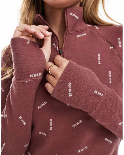 Top à manches longues et col zippé avec logo virgule - bordeaux Nike en coloris Red