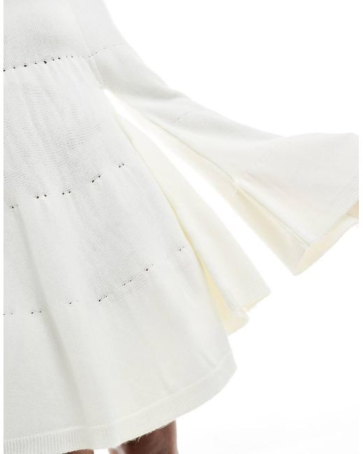 Miss Selfridge White Tired Long Sleeve Knit Floaty Smock Dress