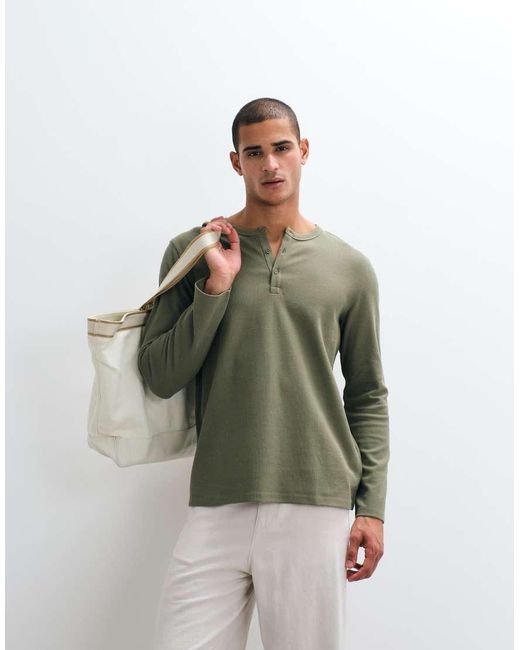 ARKET Green Long Sleeve Henley Top for men