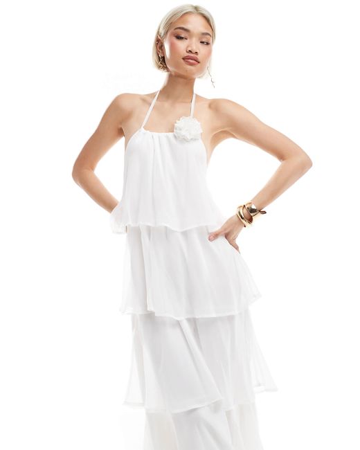 Pieces White – gestuftes maxikleid