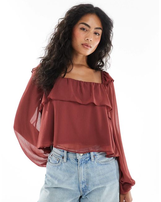 Miss Selfridge Red Chiffon Milkmaid Blouse
