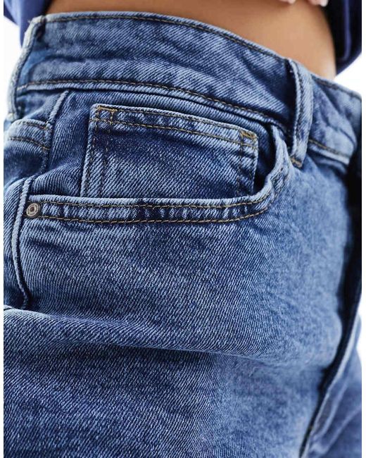 Noisy May Blue Moni High Waisted Turn Up Hem Denim Short