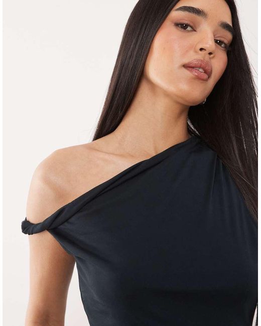 ASOS Blue Soft Touch Twist Off Shoulder Top