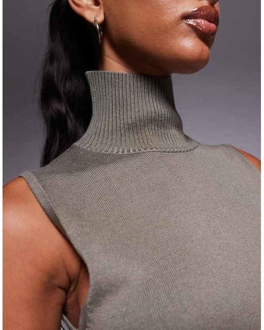 Kaiia Gray Exclusive Fine Knit Roll Neck Sleeveless Top Co-ord