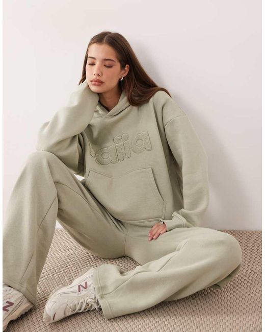 Kaiia Gray Cotton Rich Oversized Borg Logo Hoodie Co-ord