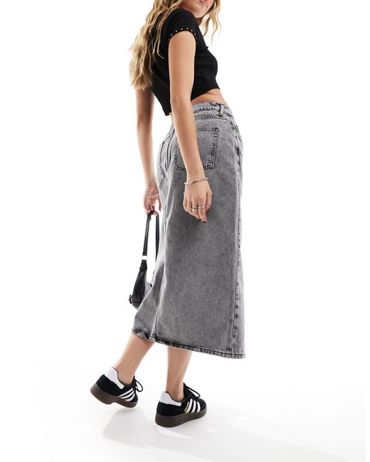 ONLY Gray Studded Denim Midi Skirt With Front Slit