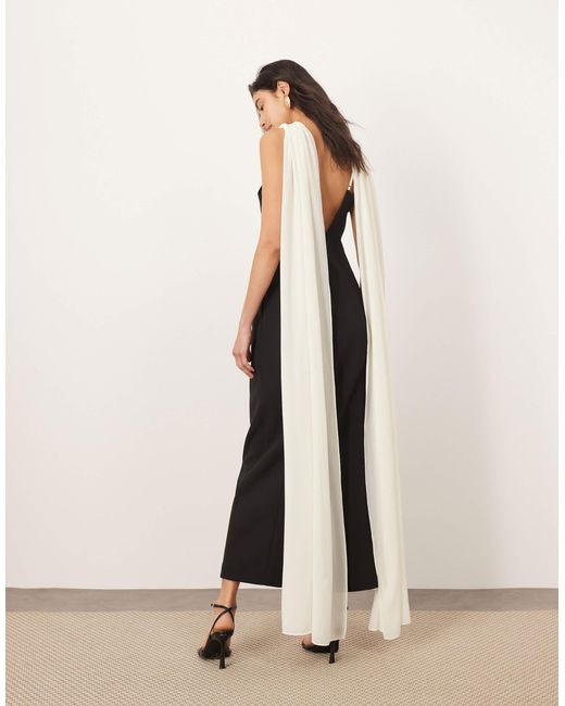 ARRANGE Natural Structured Maxi Dress With Chiffon Drape
