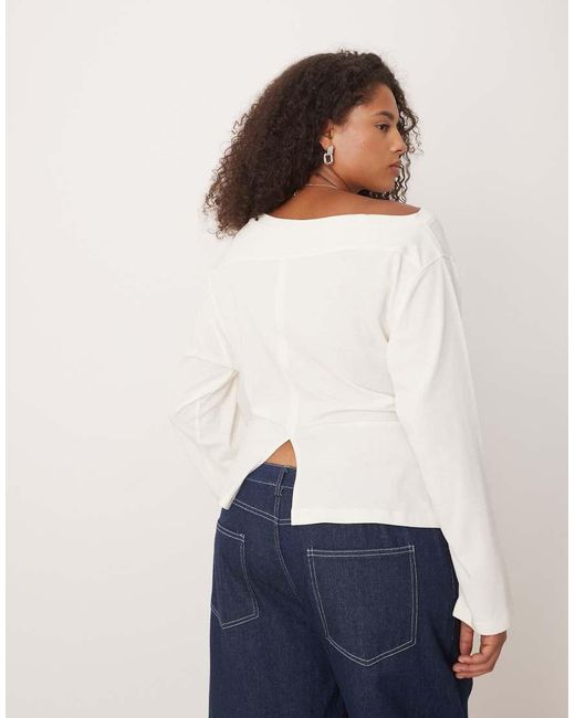 ASOS White Asos Design Curve Long Sleeve Off-shoulder Corset Waist Tee