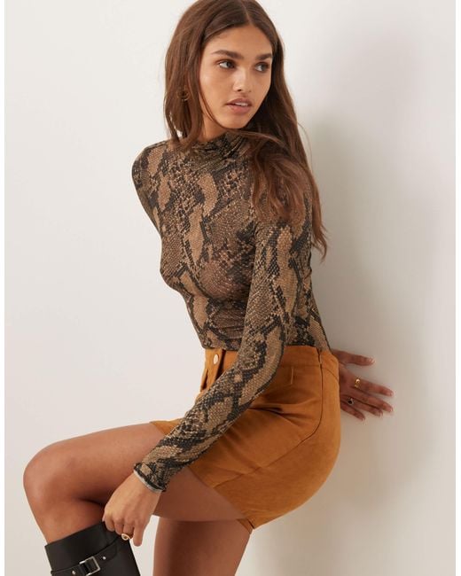 Y.A.S Brown Sheer High Neck Long Sleeved Top