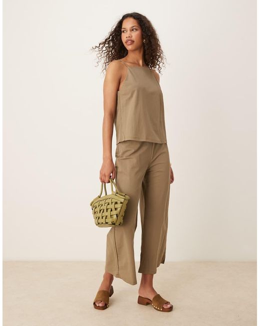 Mango Broek Van Linnenmix Met Elastische Taille En Wijde Pijpen in het Natural