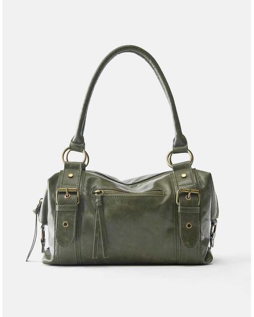 Pull&Bear Green Mini Tote Bag With Buckles